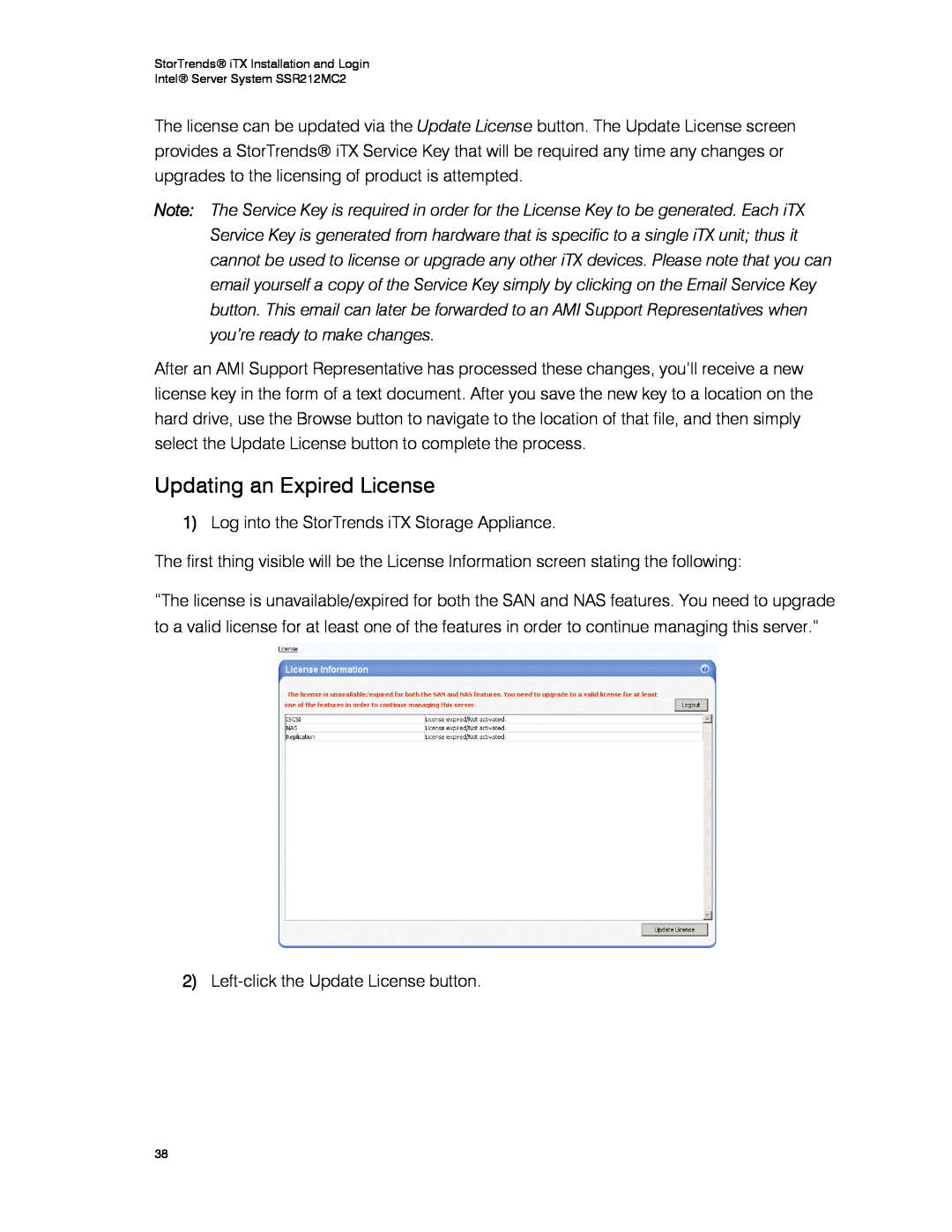 Intel SSR212MC2 manual Updating an Expired License 