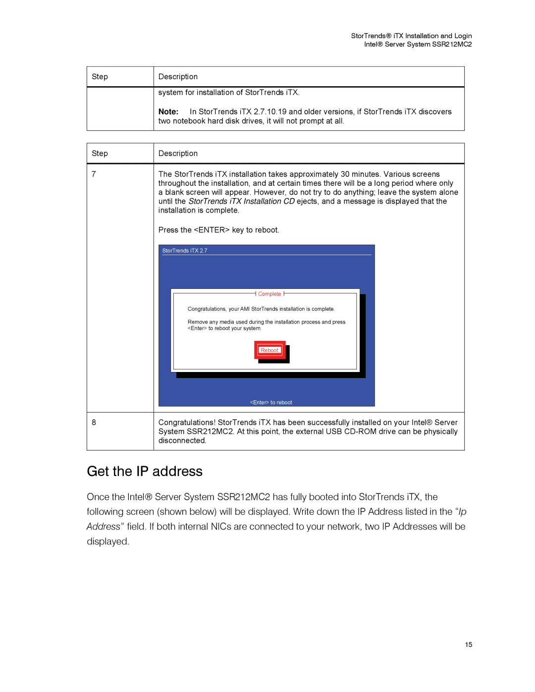 Intel SSR212MC2 manual Get the IP address, StorTrends iTX 