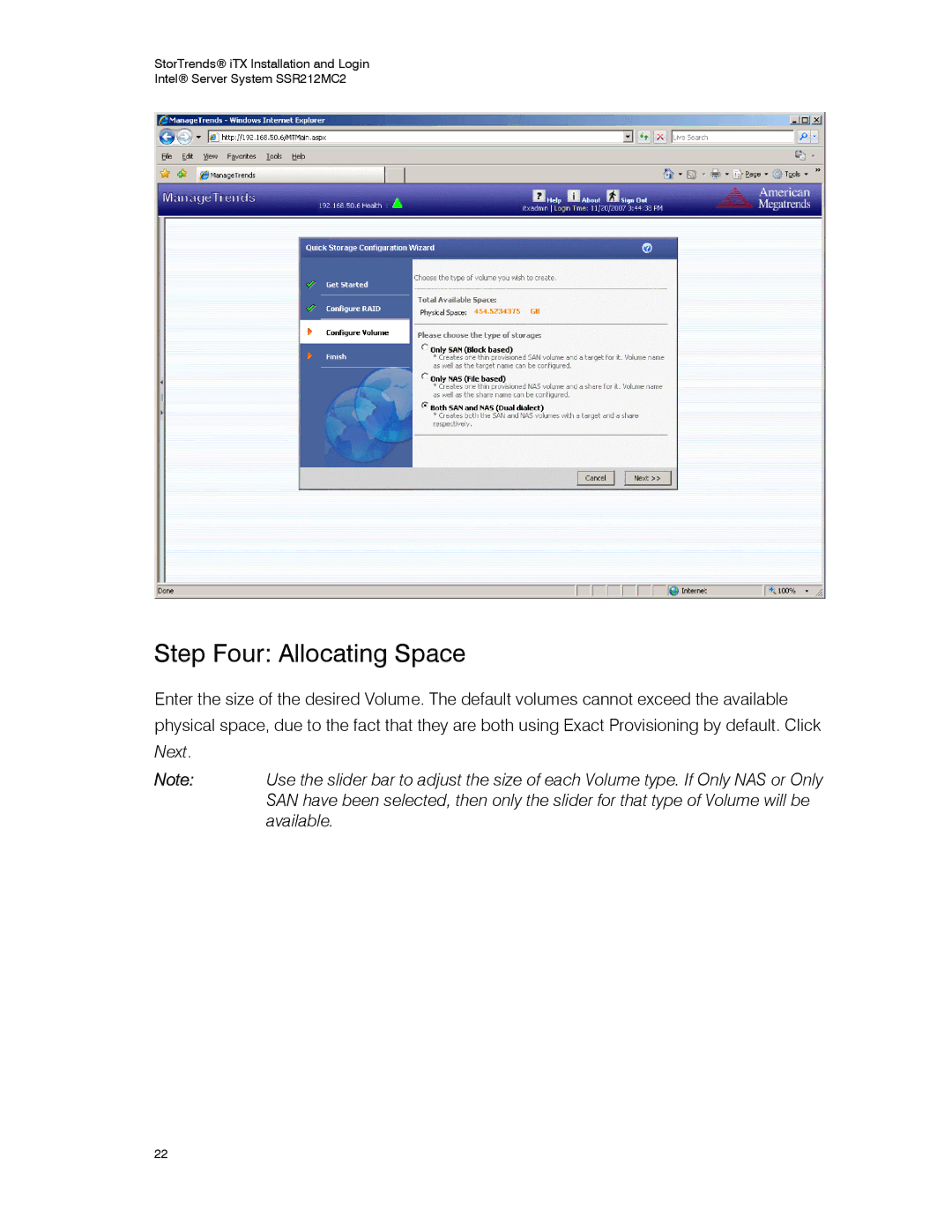 Intel SSR212MC2 manual Step Four Allocating Space 