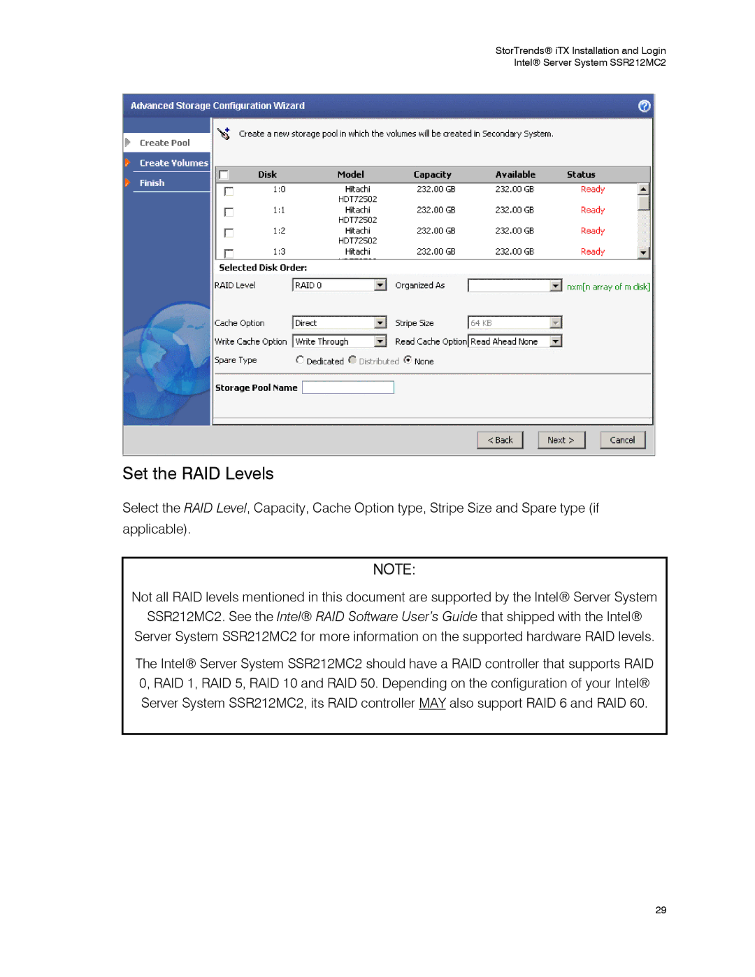 Intel SSR212MC2 manual Set the RAID Levels 