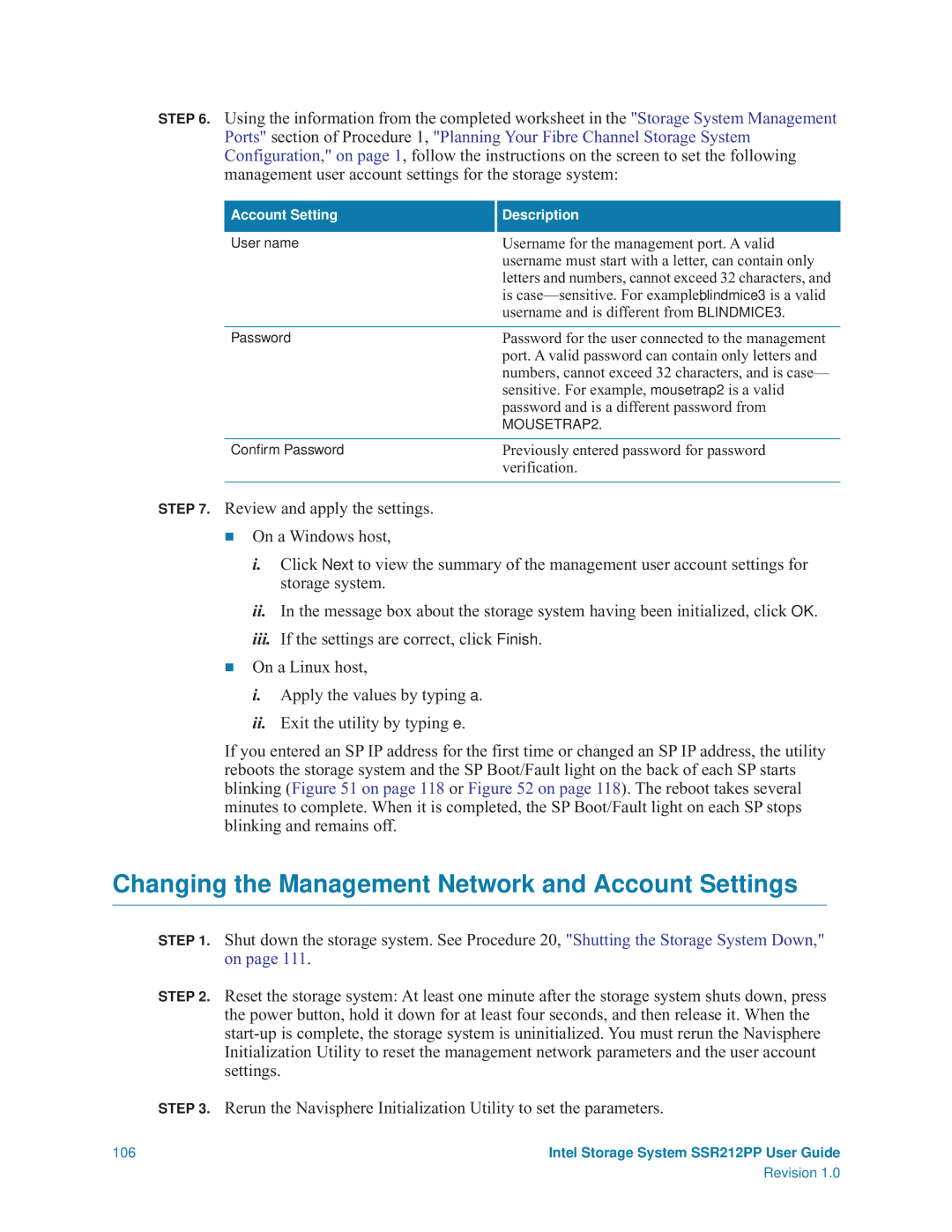 Intel SSR212PP manual Changing the Management Network and Account Settings 