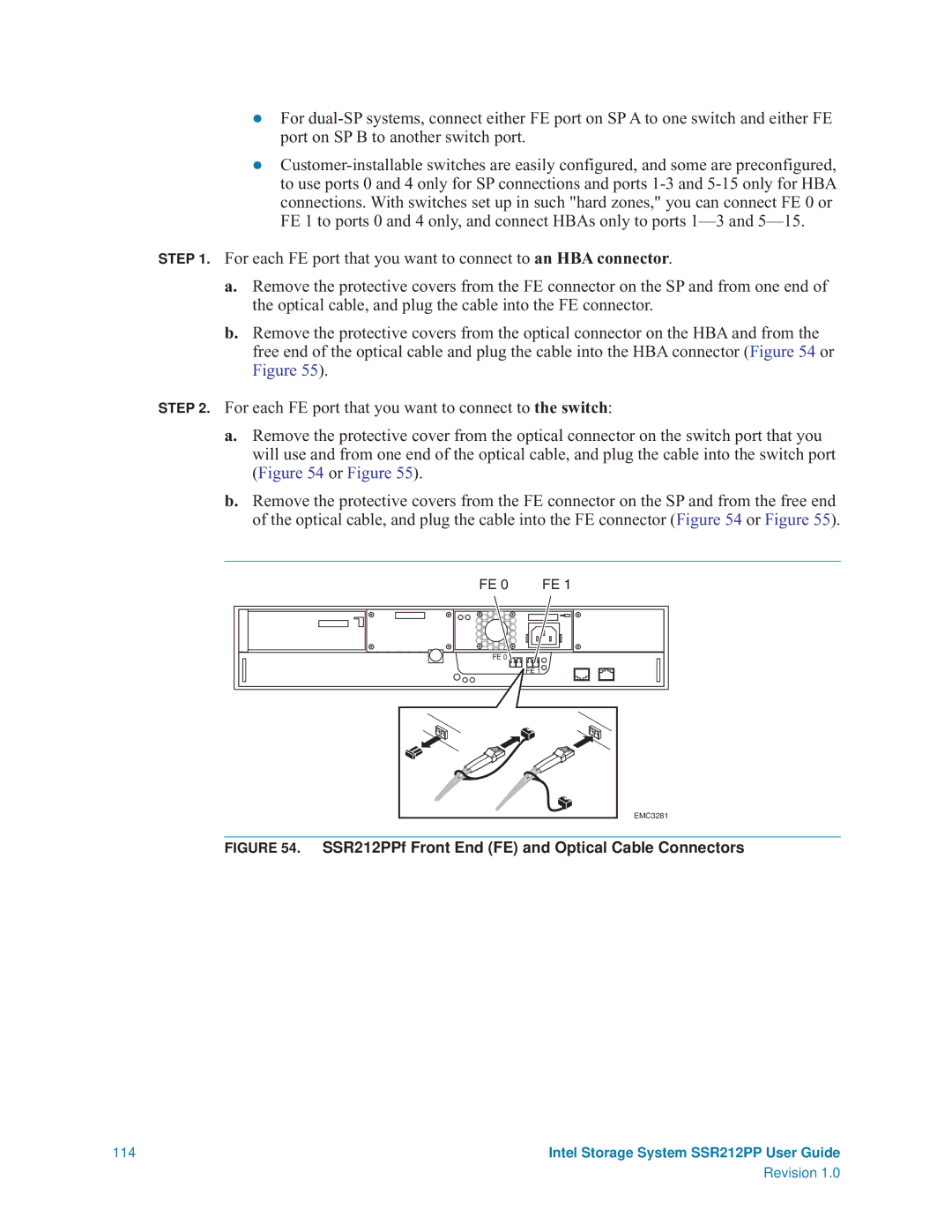 Intel manual SSR212PPf Front End FE and Optical Cable Connectors 