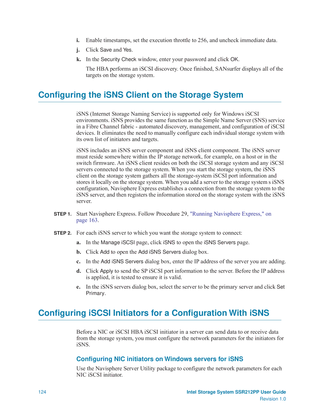 Intel SSR212PP Conﬁguring the iSNS Client on the Storage System, Conﬁguring iSCSI Initiators for a Conﬁguration With iSNS 