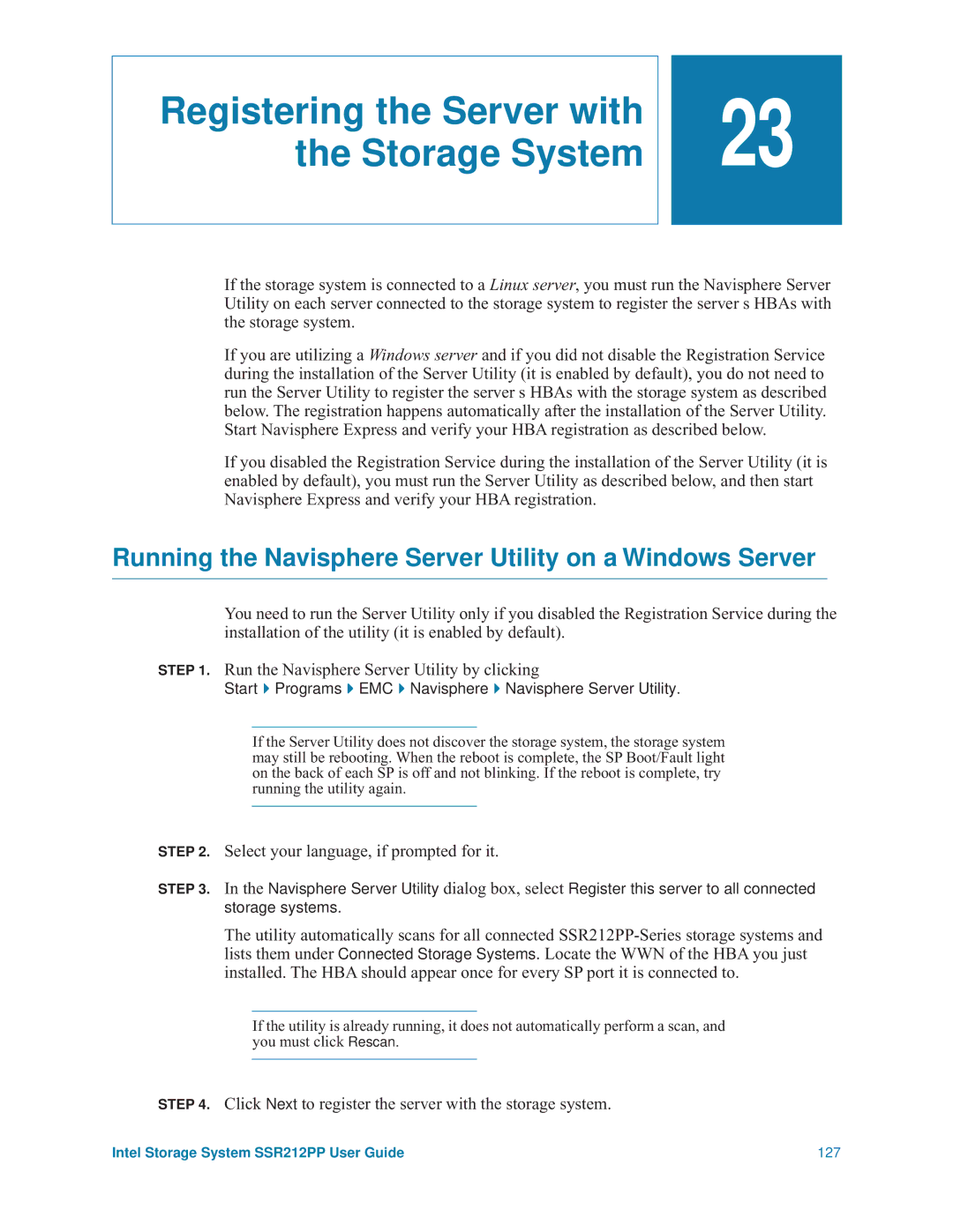 Intel SSR212PP manual Running the Navisphere Server Utility on a Windows Server, Select your language, if prompted for it 