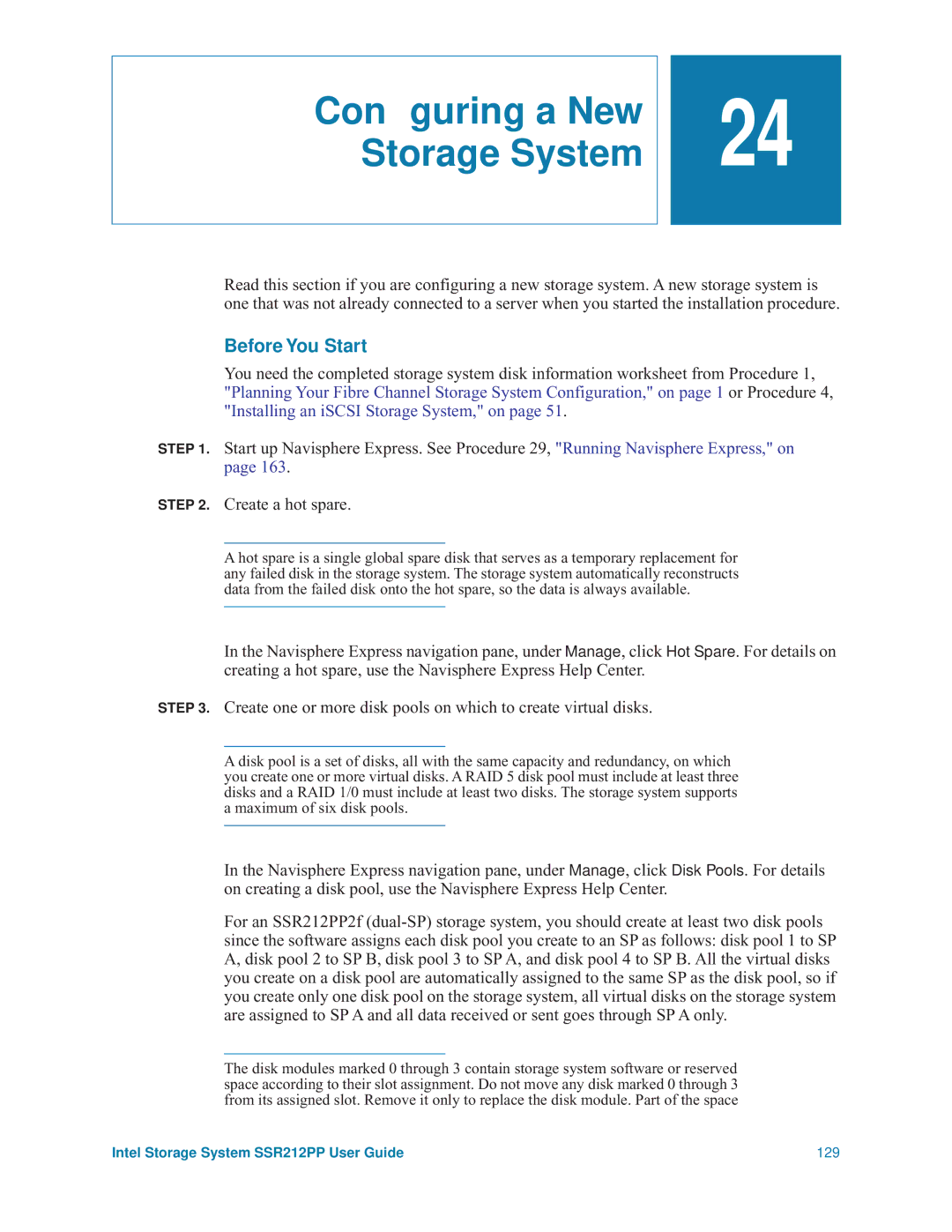 Intel SSR212PP manual Conﬁguring a New Storage System, Before You Start 