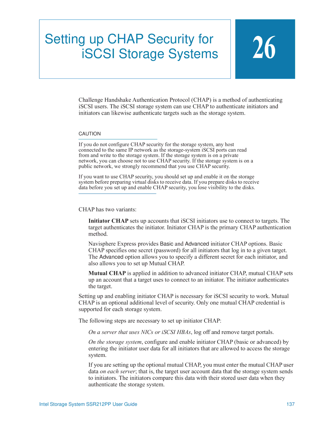 Intel SSR212PP manual Setting up Chap Security for iSCSI Storage Systems 