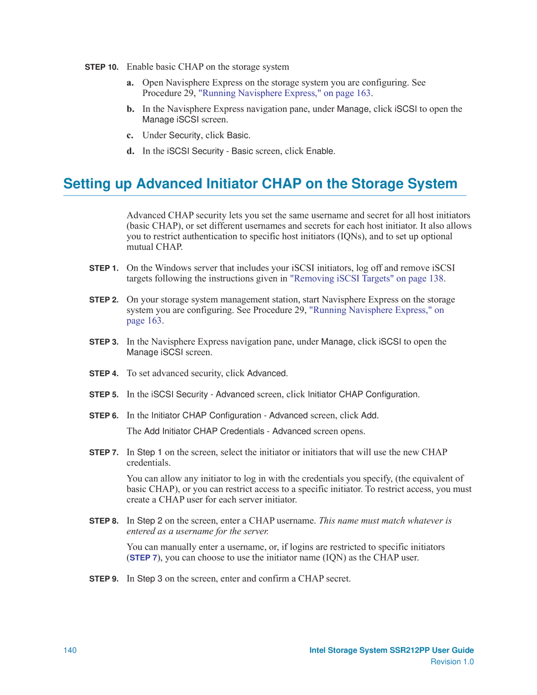 Intel SSR212PP manual Setting up Advanced Initiator Chap on the Storage System, Under Security, click Basic 