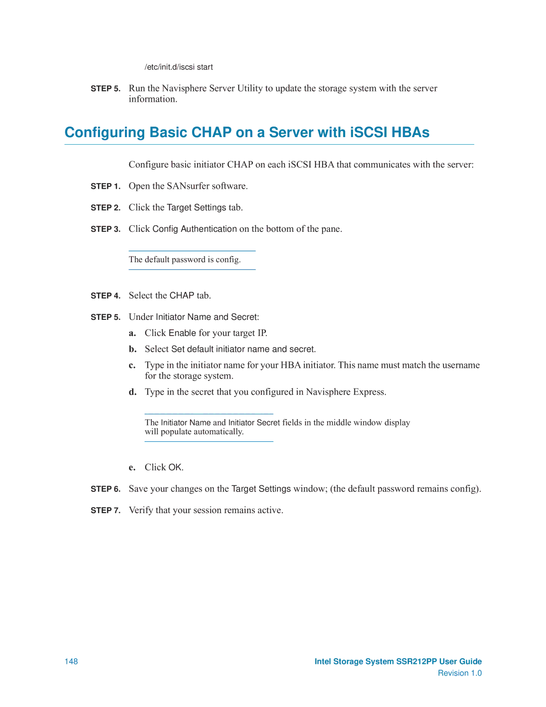 Intel SSR212PP Conﬁguring Basic Chap on a Server with iSCSI HBAs, Click Conﬁg Authentication on the bottom of the pane 