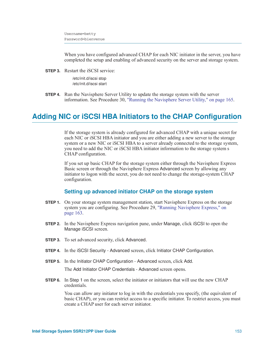 Intel SSR212PP manual Adding NIC or iSCSI HBA Initiators to the Chap Conﬁguration 