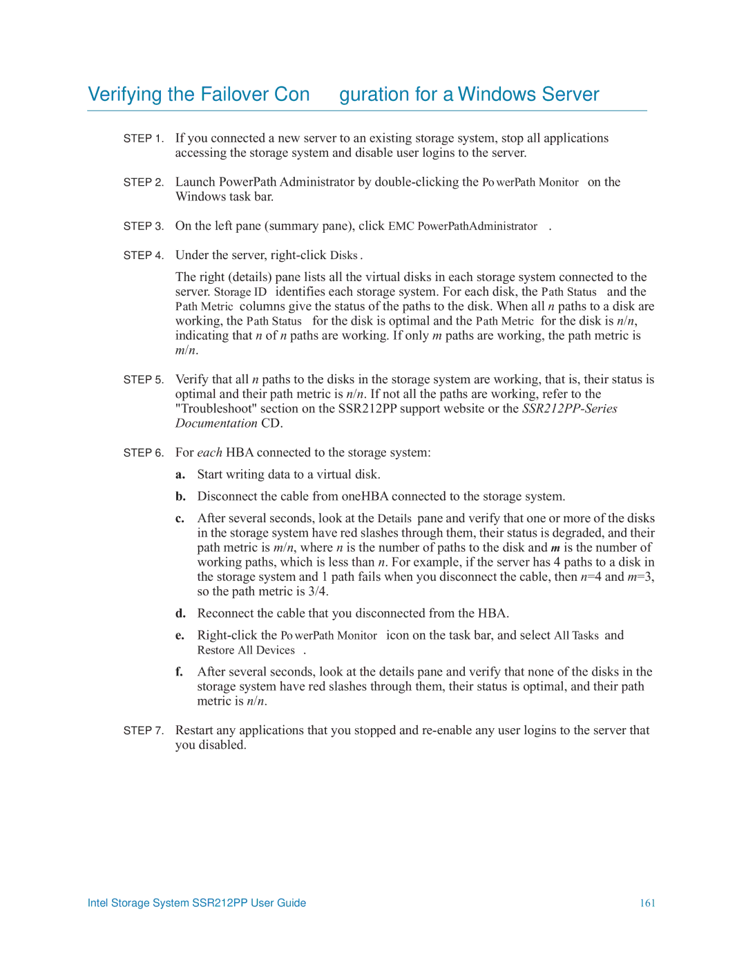 Intel SSR212PP manual Verifying the Failover Conﬁguration for a Windows Server 