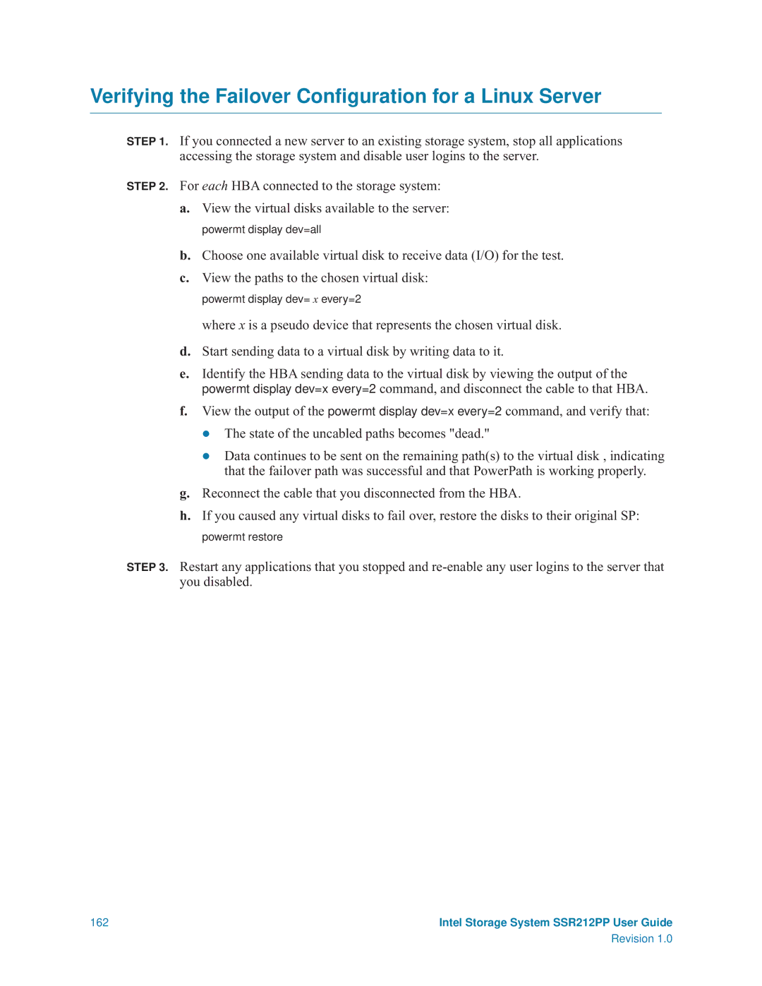 Intel SSR212PP manual Verifying the Failover Conﬁguration for a Linux Server 