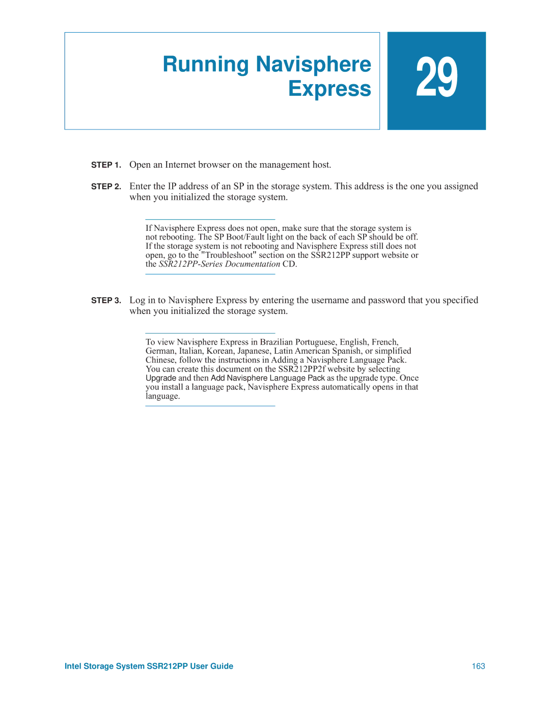 Intel SSR212PP manual Running Navisphere Express 