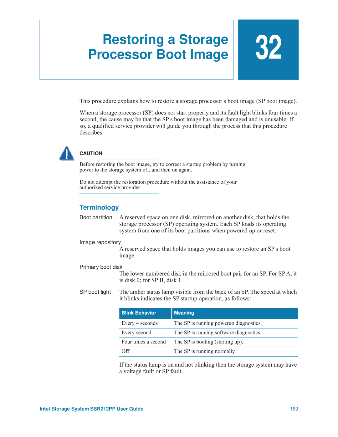 Intel SSR212PP manual Restoring a Storage Processor Boot Image, Terminology 