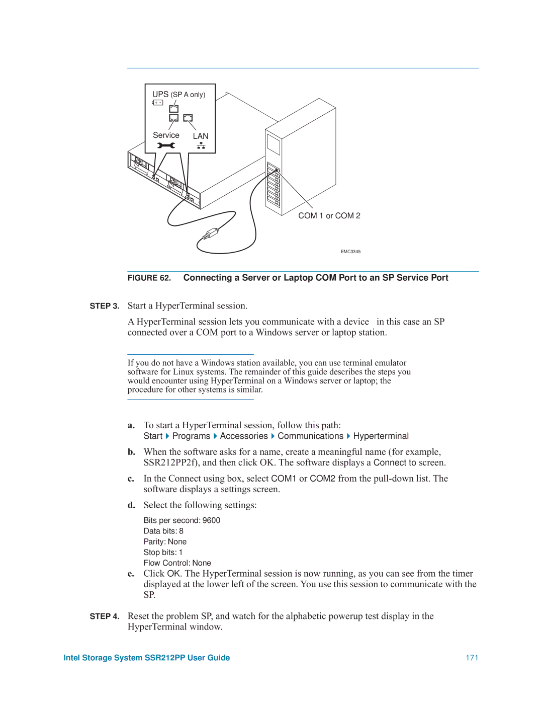 Intel SSR212PP manual To start a HyperTerminal session, follow this path 