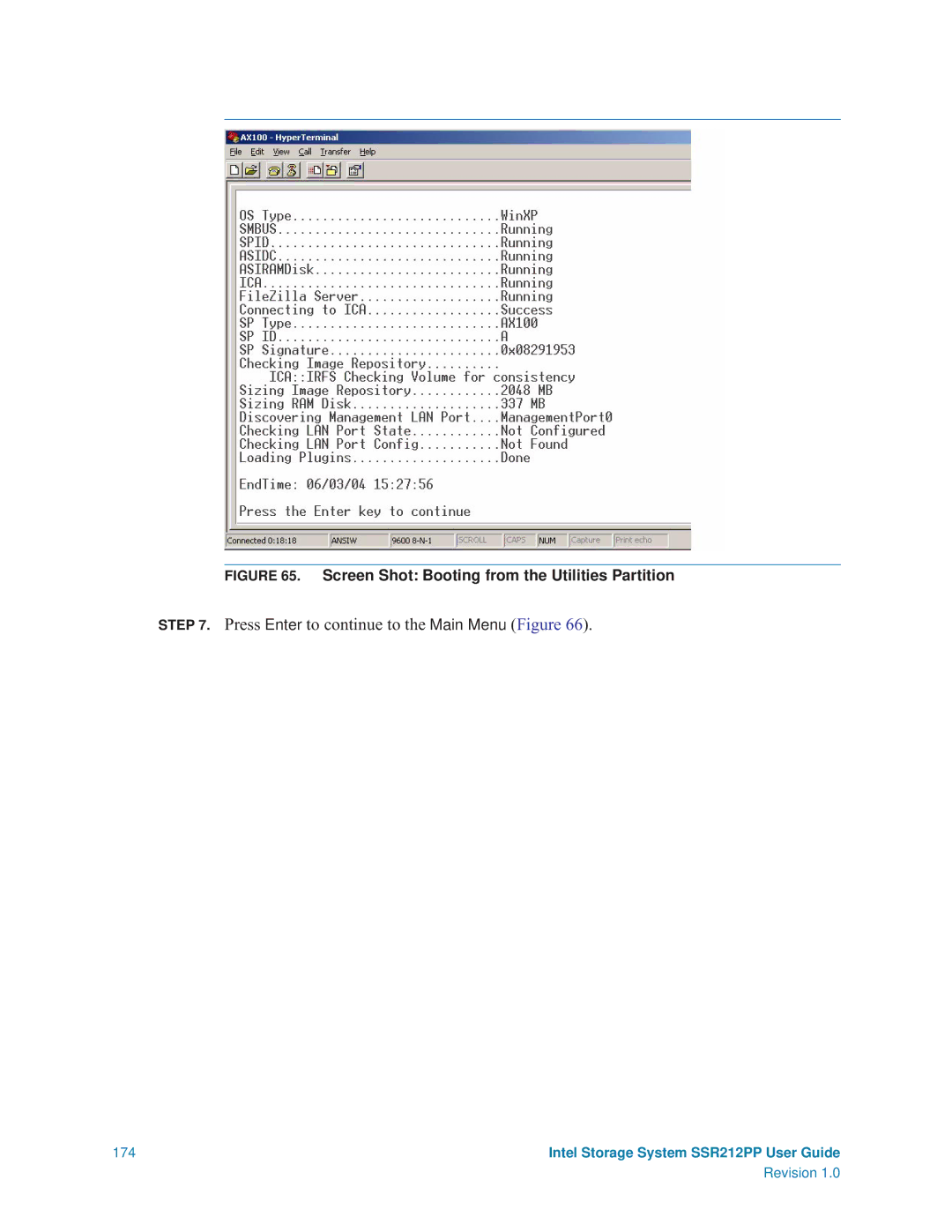 Intel SSR212PP manual Press Enter to continue to the Main Menu Figure, Screen Shot Booting from the Utilities Partition 