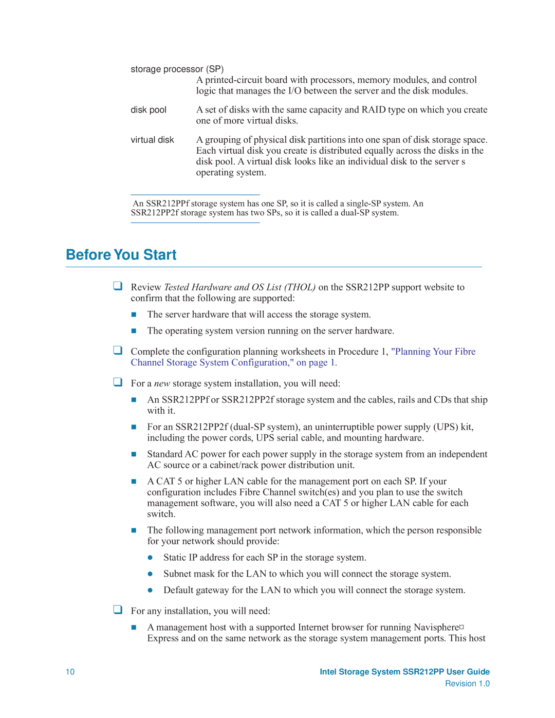 Intel SSR212PP manual Before You Start, One of more virtual disks, Operating system 