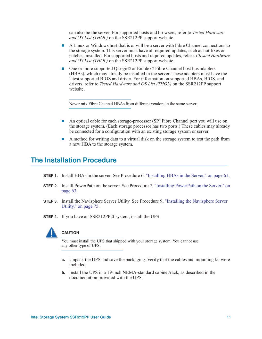 Intel SSR212PP manual Installation Procedure 