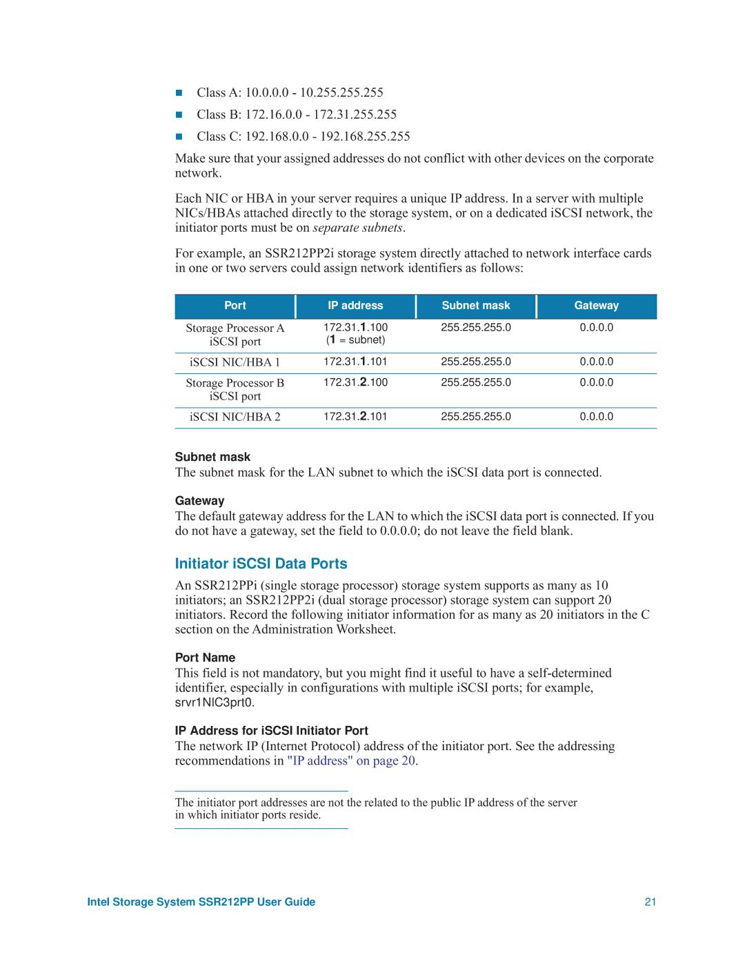 Intel SSR212PP manual Initiator iSCSI Data Ports, Port Name 