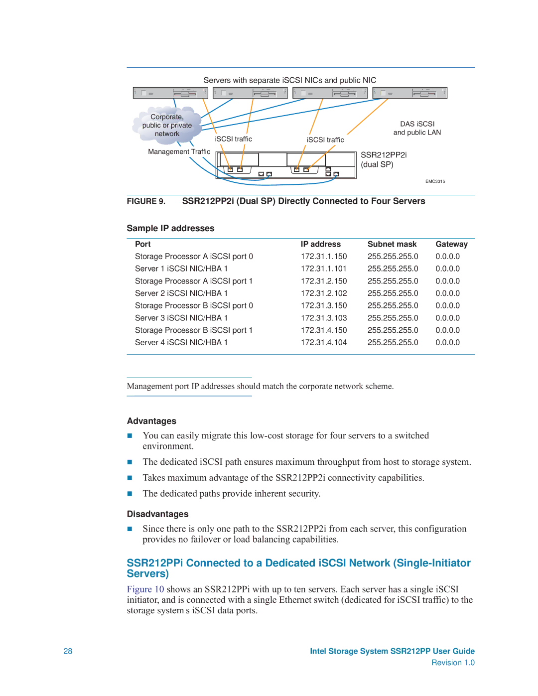 Intel SSR212PP manual Servers with separate iSCSI NICs and public NIC 