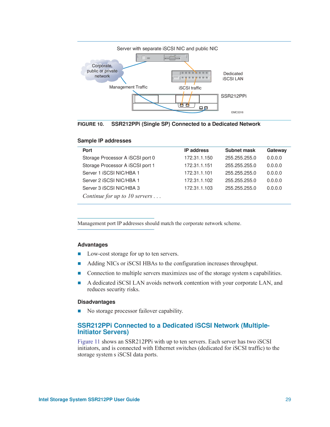 Intel SSR212PP manual Continue for up to 10 servers, No storage processor failover capability 