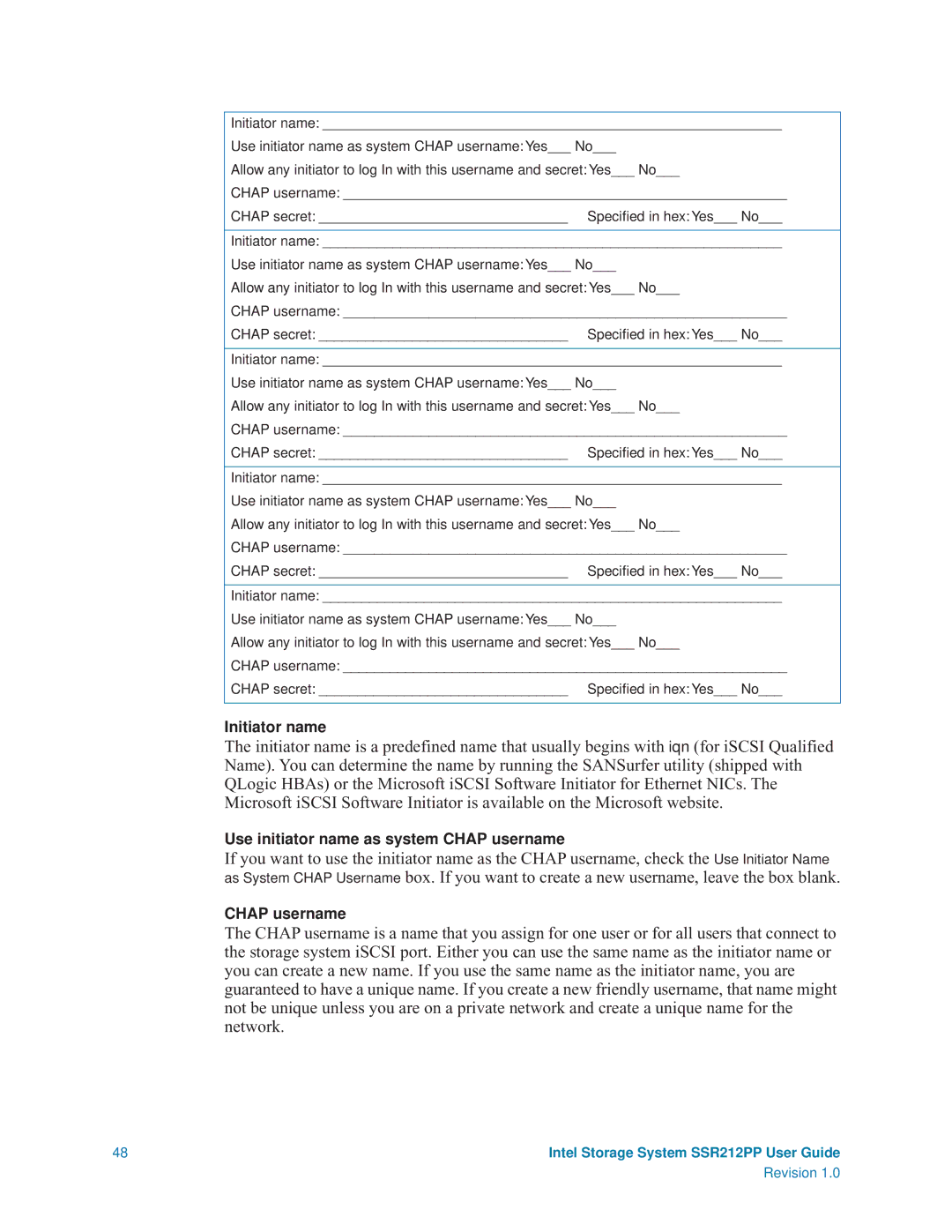Intel SSR212PP manual Initiator name 