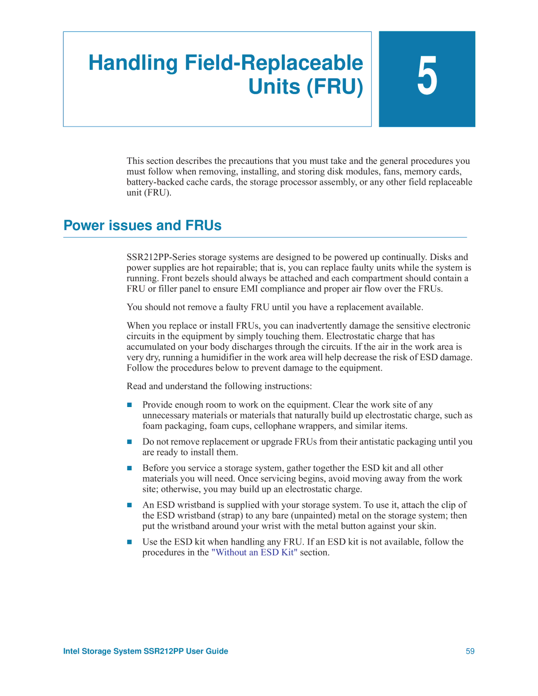 Intel SSR212PP manual Handling Field-Replaceable Units FRU, Power issues and FRUs 