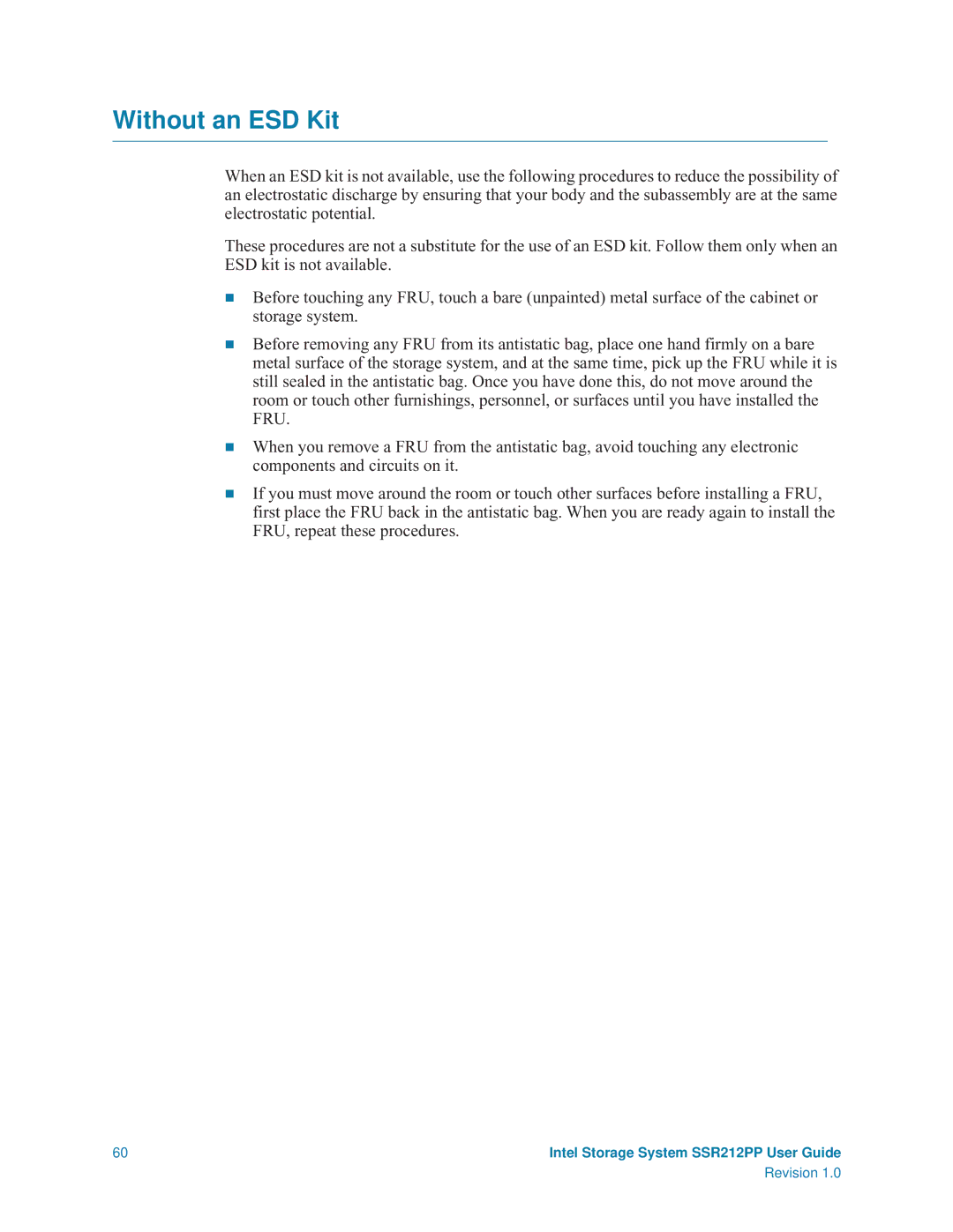 Intel SSR212PP manual Without an ESD Kit 