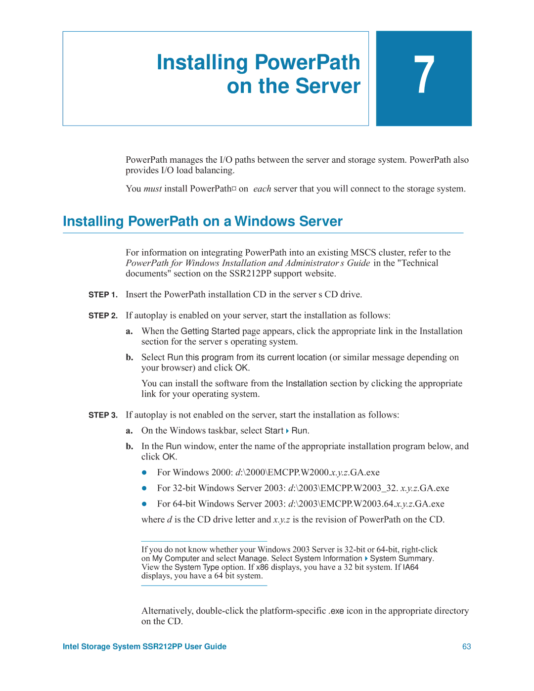 Intel SSR212PP manual Installing PowerPath on the Server, Installing PowerPath on a Windows Server 