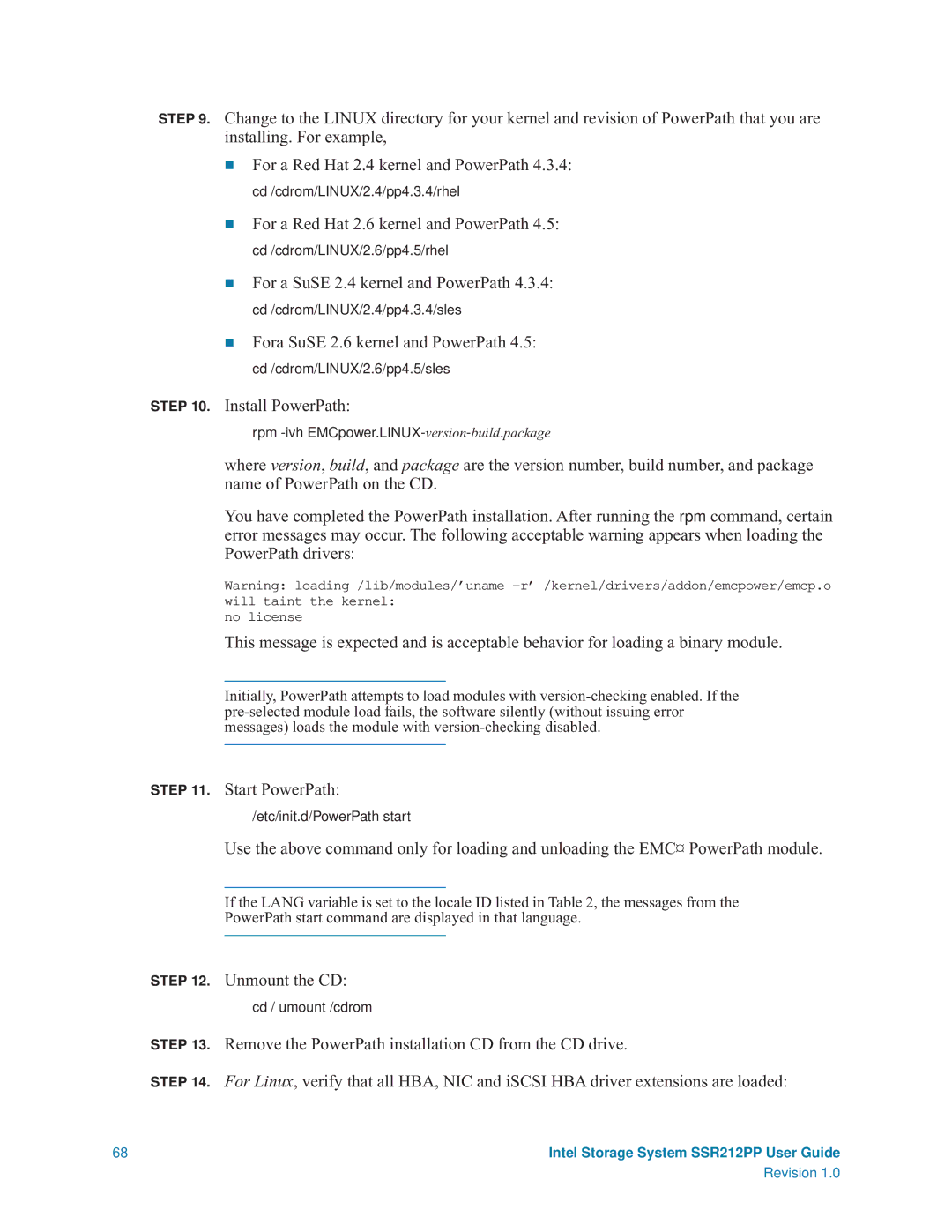 Intel SSR212PP manual For a Red Hat 2.6 kernel and PowerPath, For a SuSE 2.4 kernel and PowerPath, Install PowerPath 