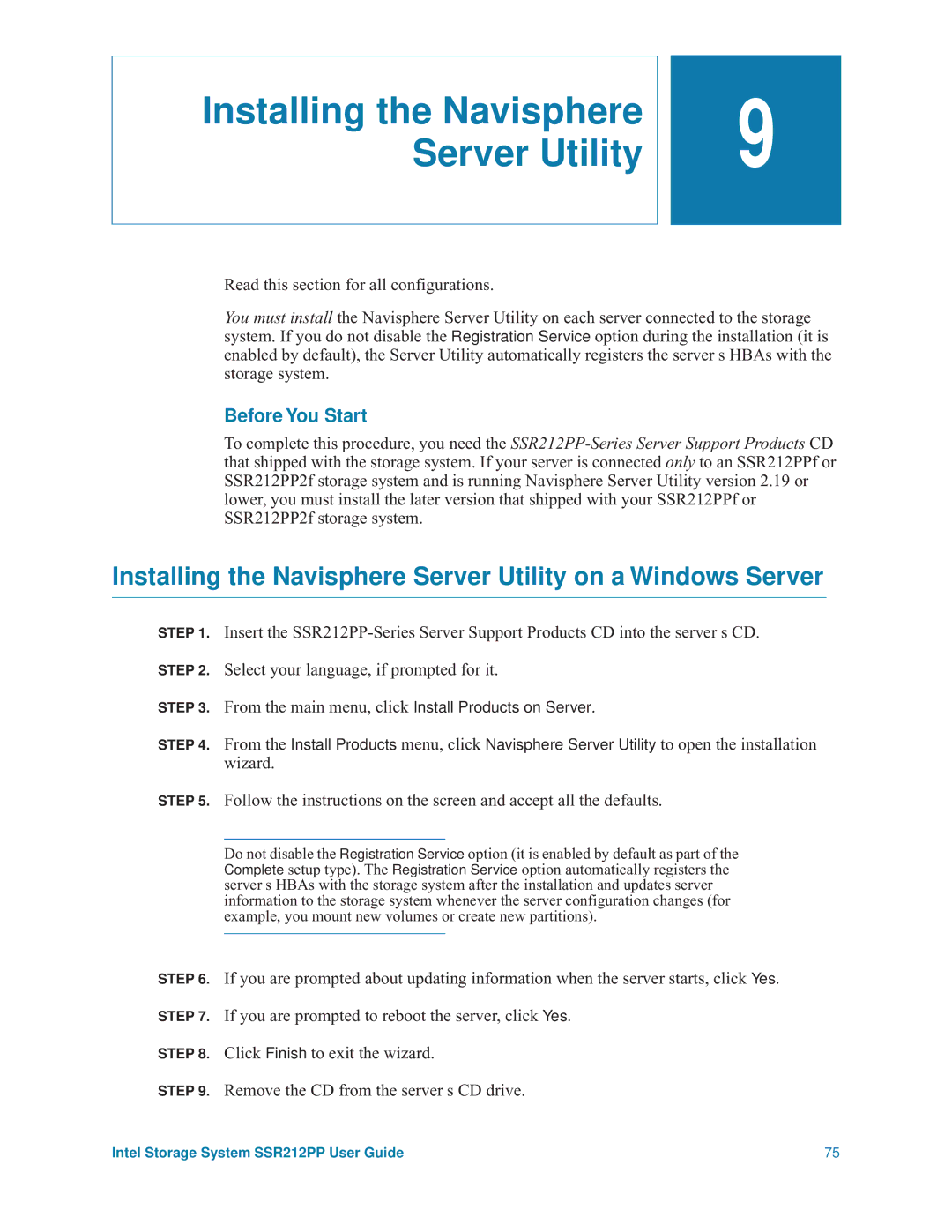 Intel SSR212PP manual Installing the Navisphere Server Utility on a Windows Server 