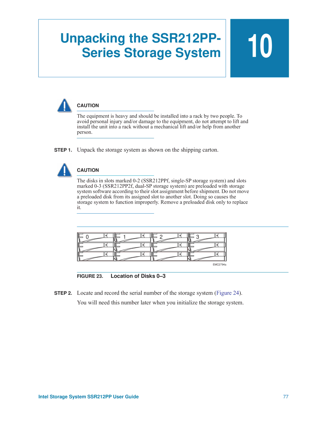 Intel manual Unpacking the SSR212PP- Series Storage System, Unpack the storage system as shown on the shipping carton 