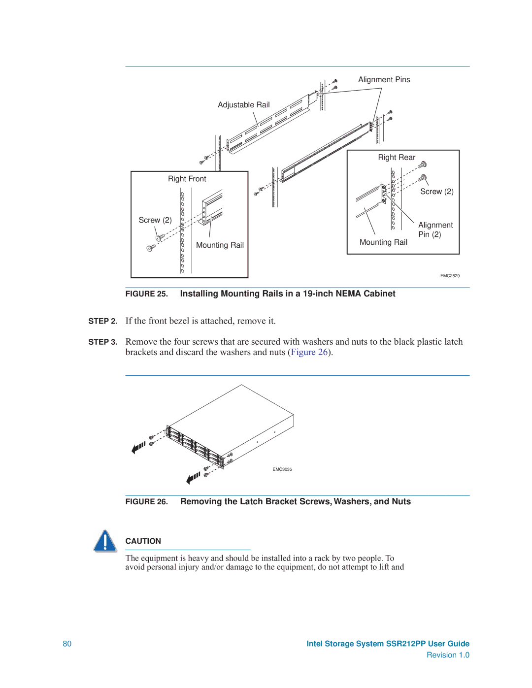 Intel SSR212PP manual Installing Mounting Rails in a 19-inch Nema Cabinet 