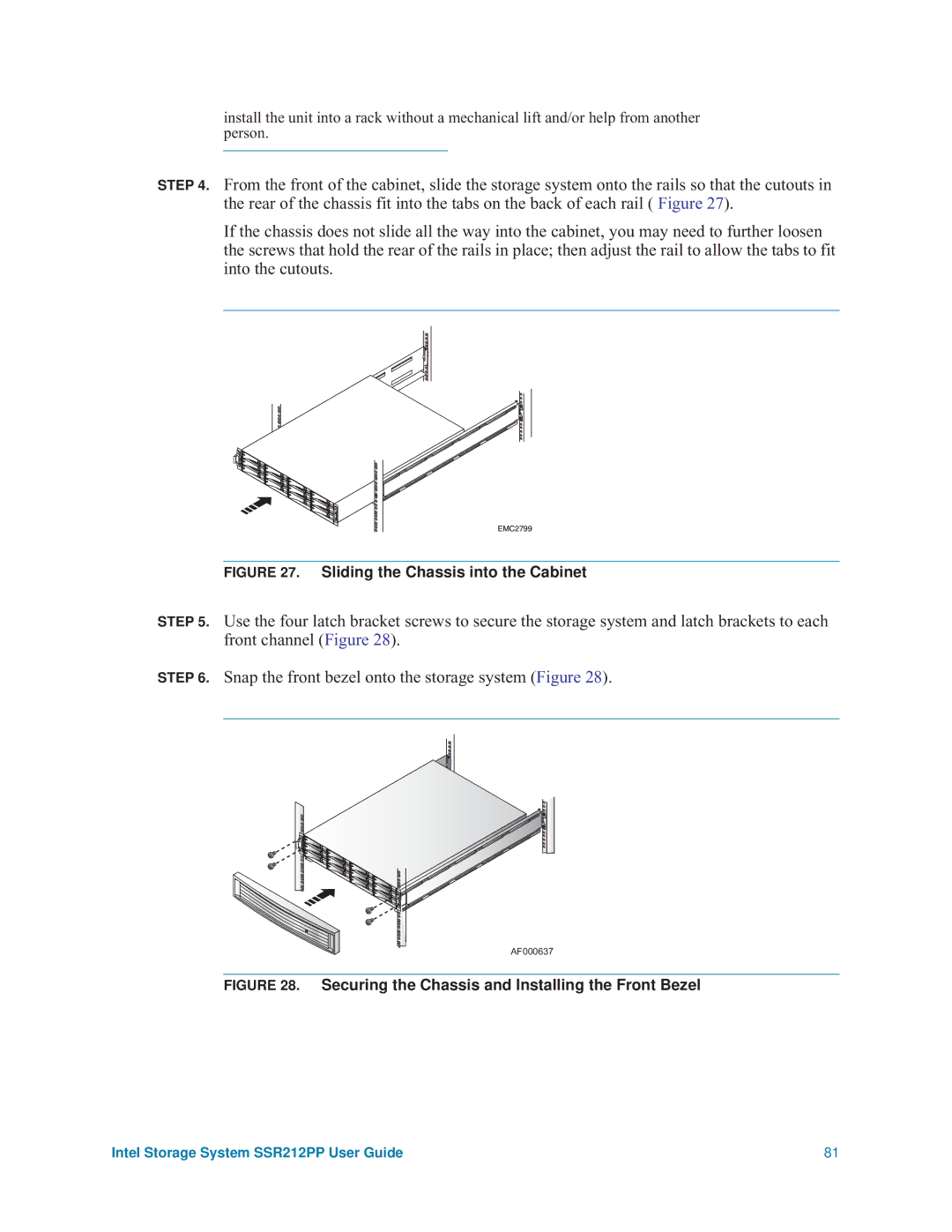 Intel SSR212PP manual Sliding the Chassis into the Cabinet 