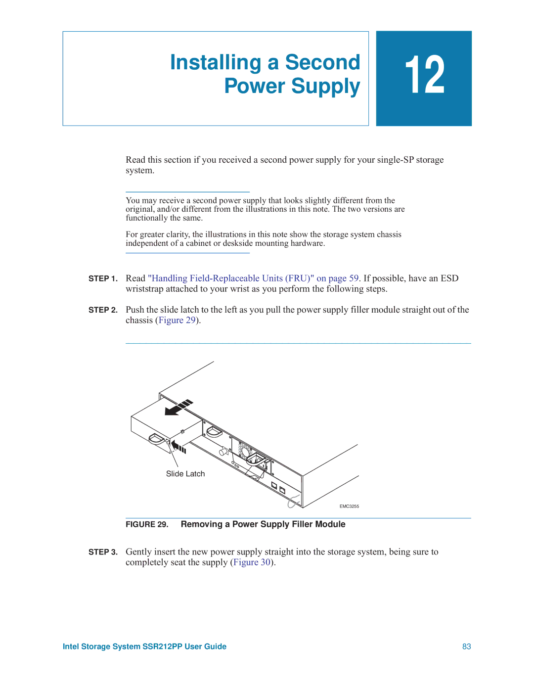 Intel SSR212PP manual Installing a Second Power Supply 