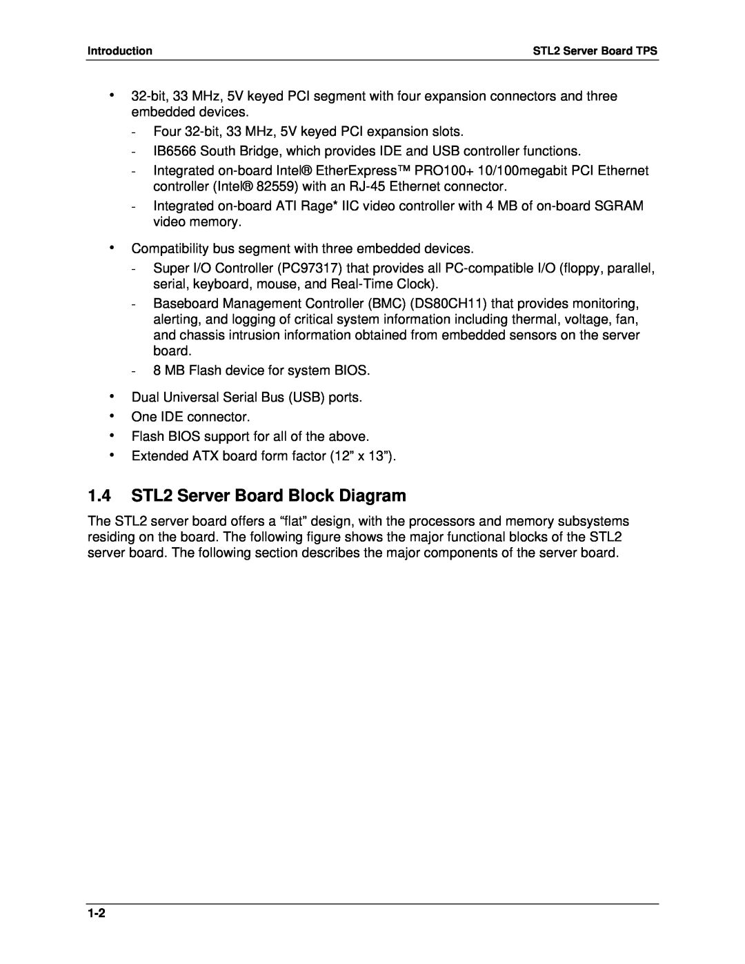 Intel manual 1.4STL2 Server Board Block Diagram 