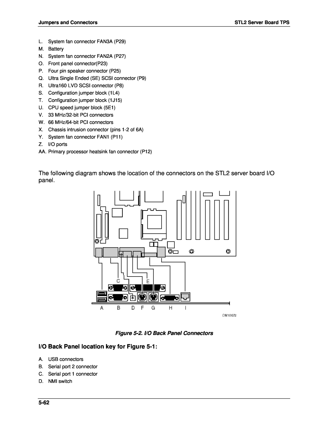 Intel STL2 manual I/O Back Panel location key for Figure, 2.I/O Back Panel Connectors, 5-62 