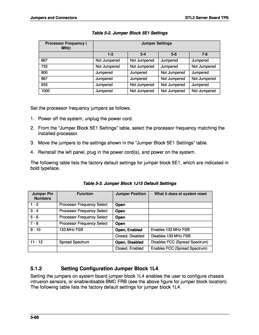 Intel STL2 manual 5.1.2Setting Configuration Jumper Block 1L4 