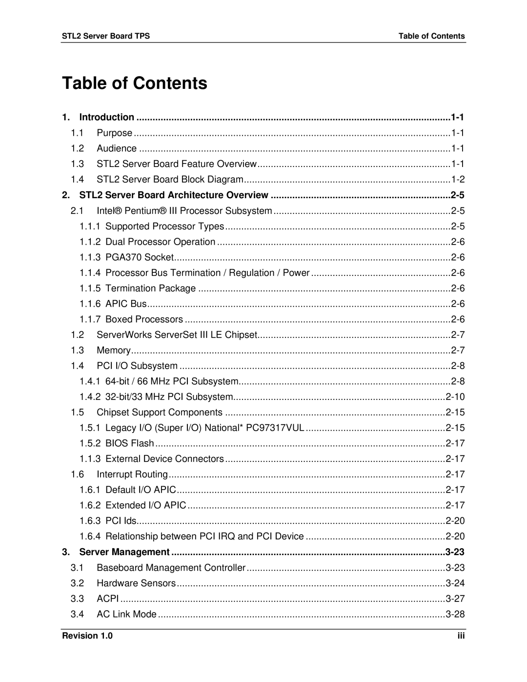 Intel STL2 manual Table of Contents 