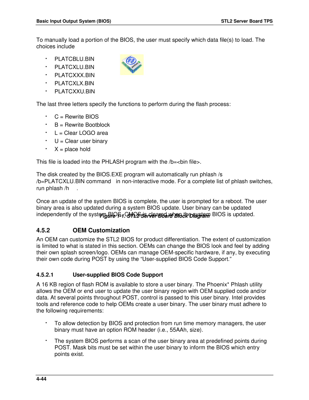 Intel STL2 manual OEM Customization, User-supplied Bios Code Support 