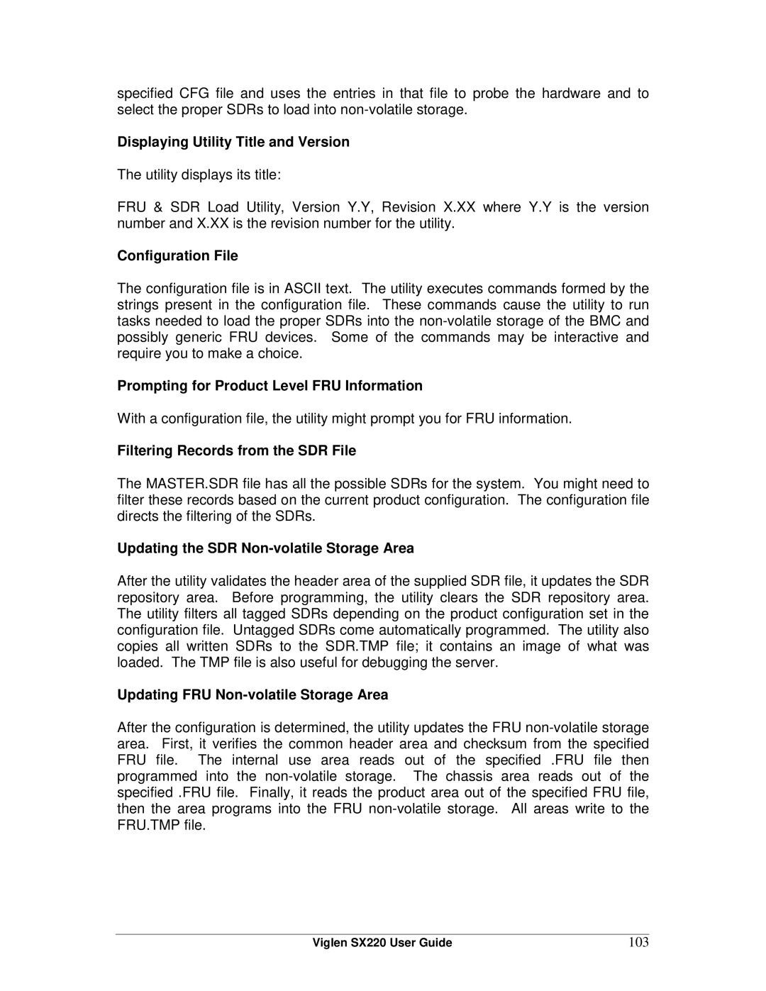 Intel SX220 manual Displaying Utility Title and Version, Configuration File, Prompting for Product Level FRU Information 