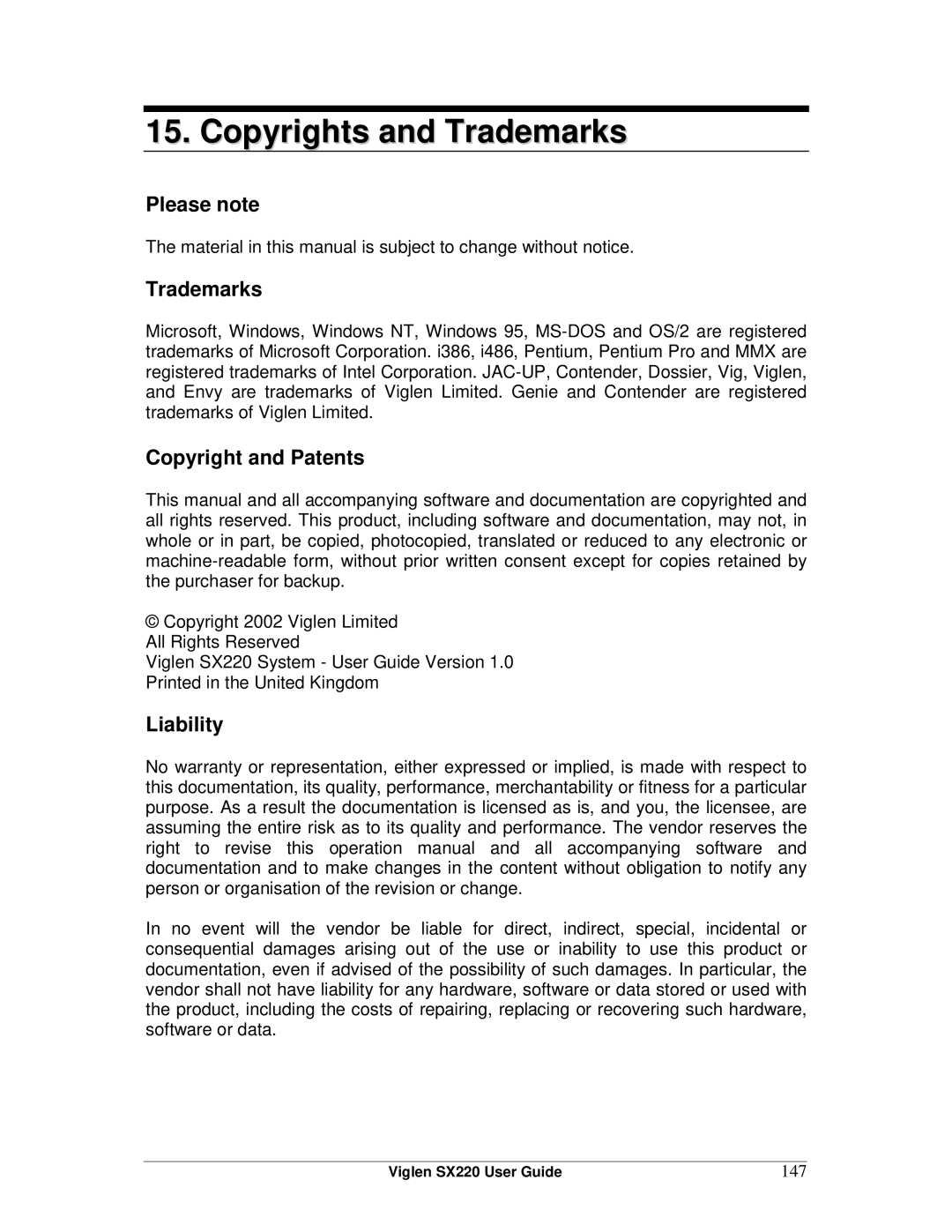 Intel SX220 manual Copyrights and Trademarks, Please note, Copyright and Patents, Liability 