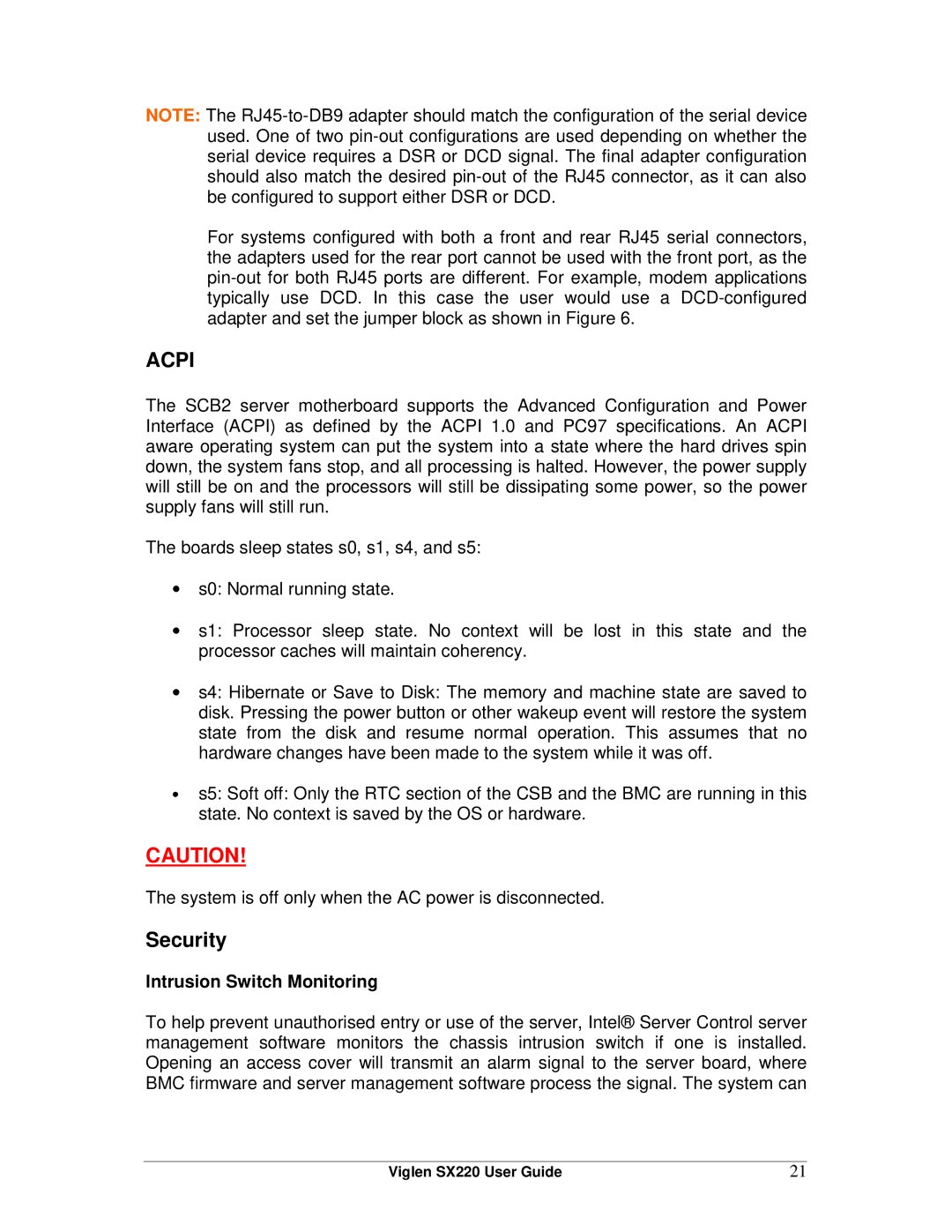 Intel SX220 manual Acpi, Intrusion Switch Monitoring 