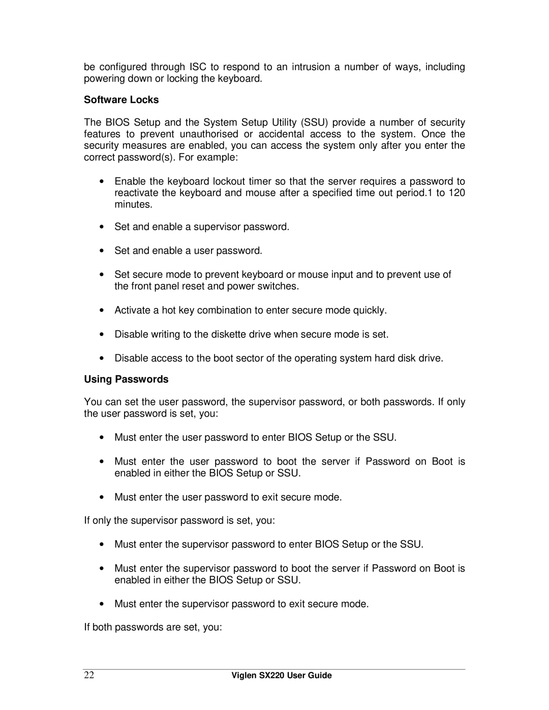 Intel SX220 manual Software Locks, Using Passwords 