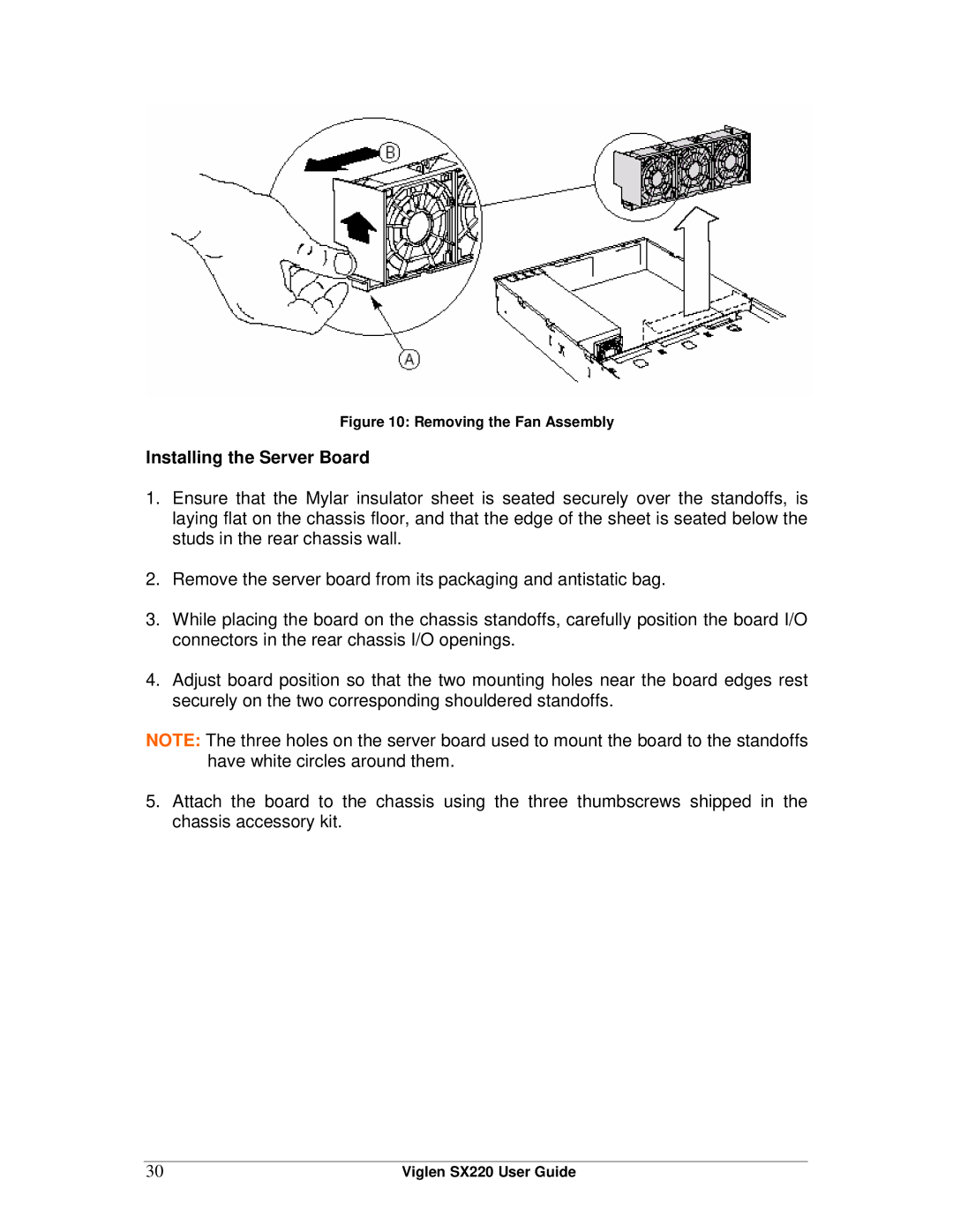 Intel SX220 manual Installing the Server Board, Removing the Fan Assembly 