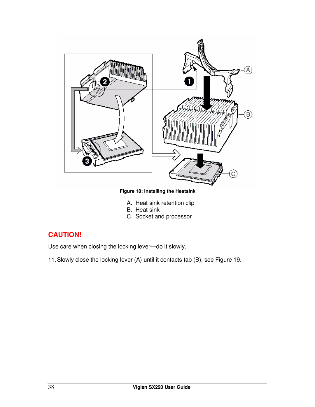 Intel SX220 manual Installing the Heatsink 