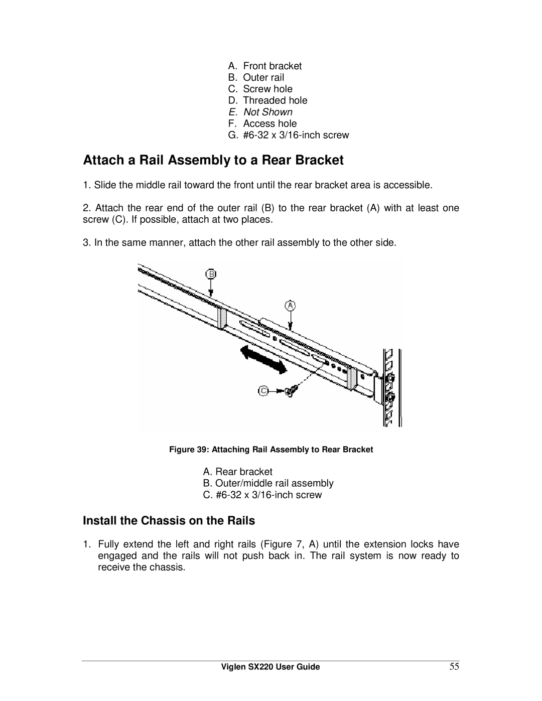 Intel SX220 manual Install the Chassis on the Rails, Attaching Rail Assembly to Rear Bracket 