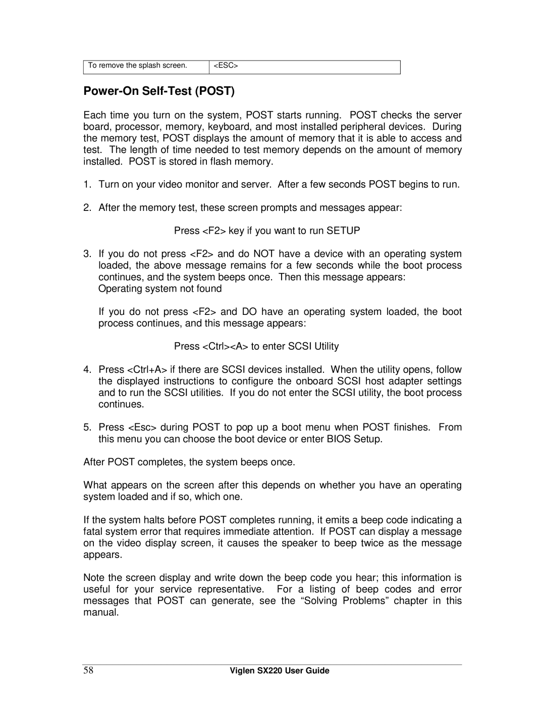 Intel SX220 manual Power-On Self-Test Post 