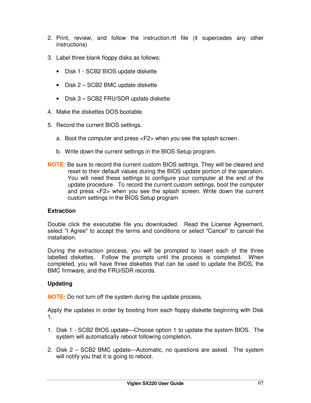 Intel SX220 manual Extraction, Updating 