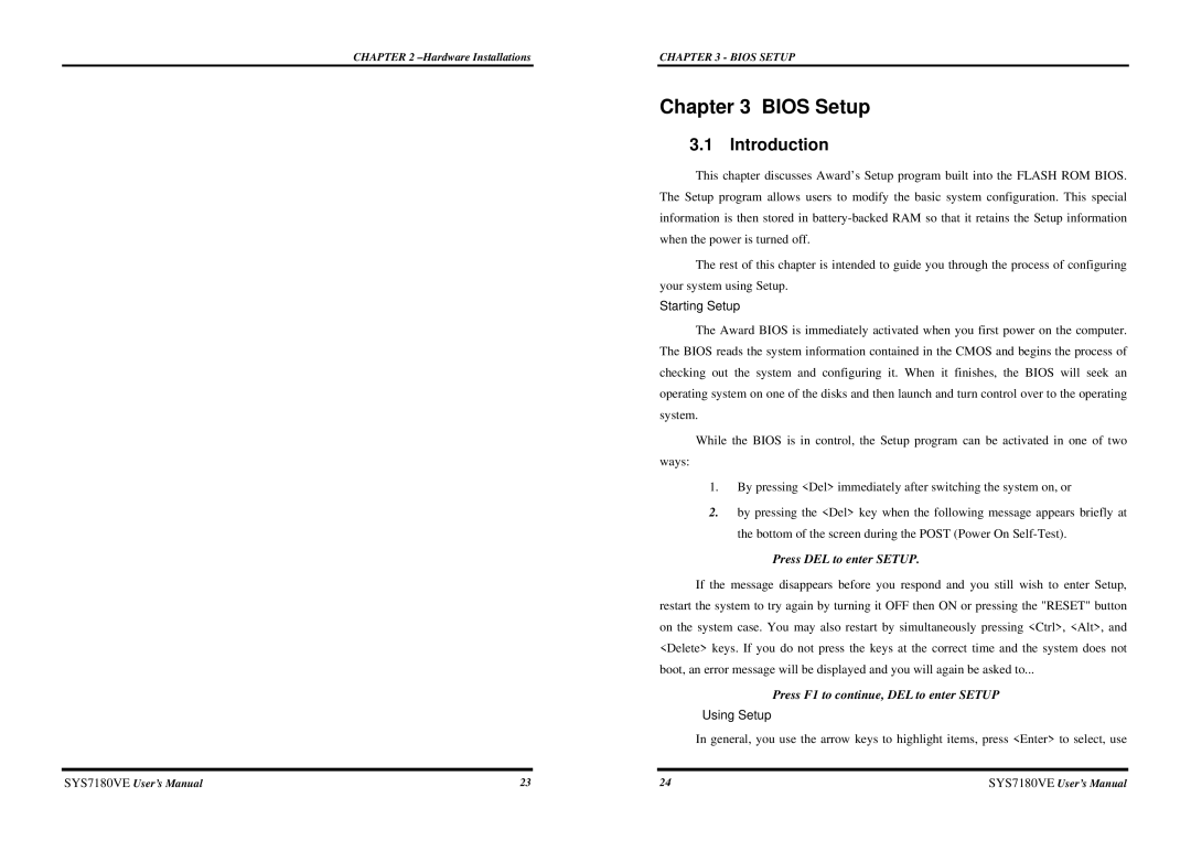 Intel SYS7180VE user manual Introduction, Starting Setup, Using Setup 