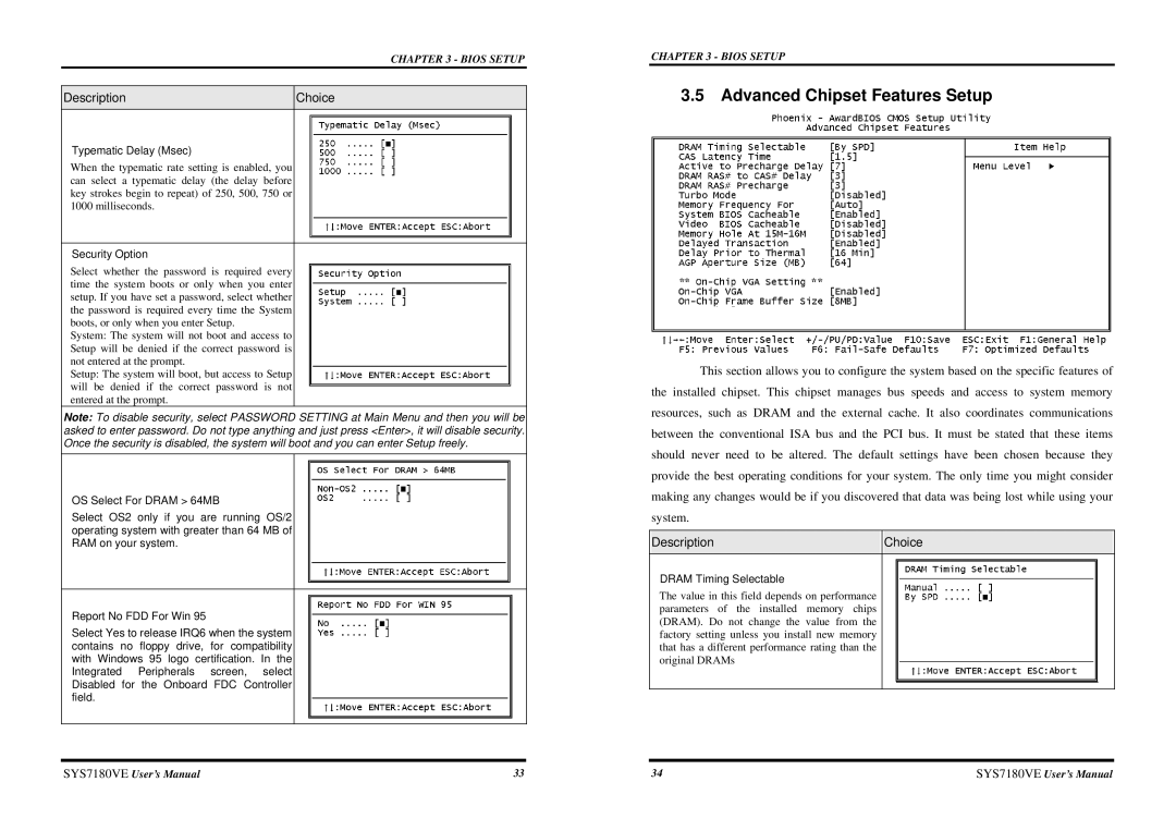 Intel SYS7180VE user manual Advanced Chipset Features Setup, Typematic Delay Msec, Security Option, Dram Timing Selectable 